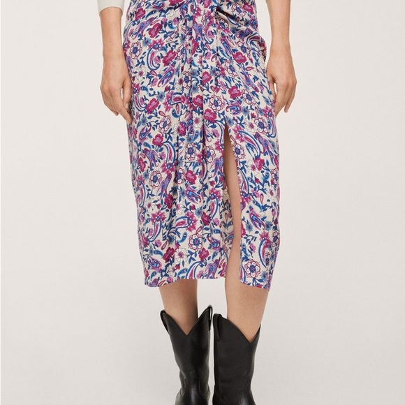 Mango Floral Paisley Midi Skirt Knotted Front sz Small - Picture 1 of 10